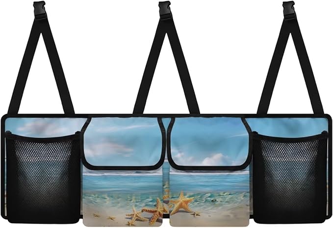 Beach Sea Starfish Trunk Organizer for Car Large Capacity Car Organizer, Foldable Trunk organizer for SUVs & Sedans, Space Saving Car Organization for Car Accessories, Tools, Sundries