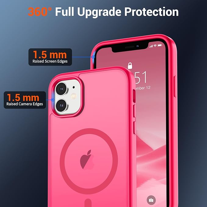 SUPFINE Magnetic for iPhone 12 Case/iPhone 12 Pro Case (Compatible with MagSafe) (Military Grade Drop Protection) Slim Translucent Matte Shockproof with Anti-Fingerprint Phone Case,Hot Pink