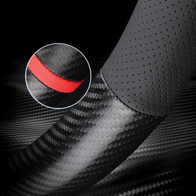 Carbon Fiber Leather car Steering Wheel Cover, Comfortable and Anti-Skid, Universal 15 inch (Black)