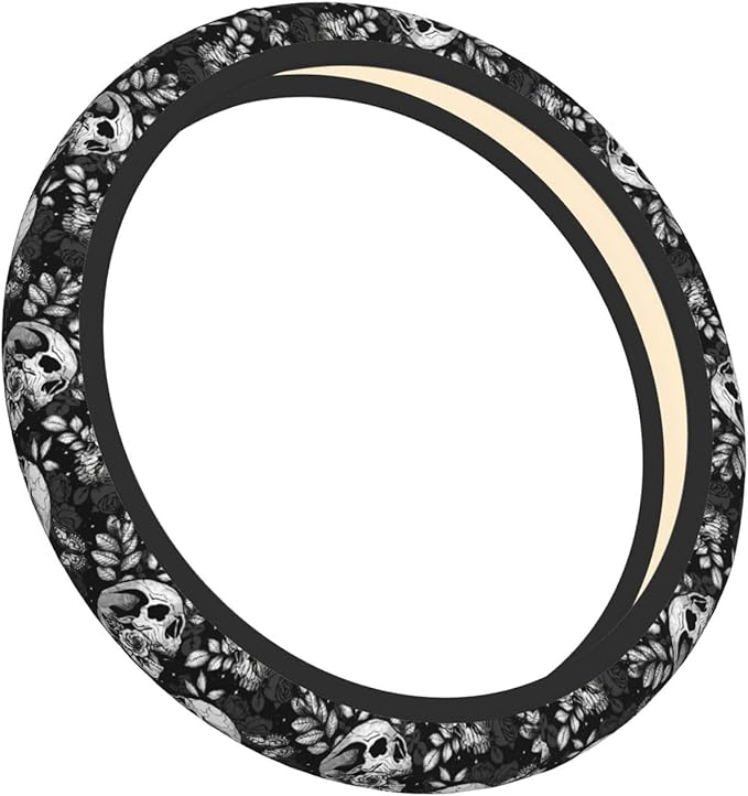 Flower Sugar Skull Steering Wheel Cover Women 15 inch Anti-Slip Sweat Absorption Steering Wheel Covers Cute Car Accessories Decor Car SUV Sedan Vans Truck Protector