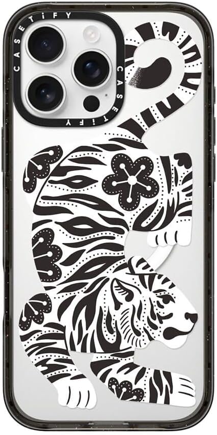 CASETiFY Impact iPhone 16 Pro Max Case [Slim/Compatible with Magsafe / 8.2 ft. 4X Military Grade Drop Protection] - Silver Tiger - Clear Black
