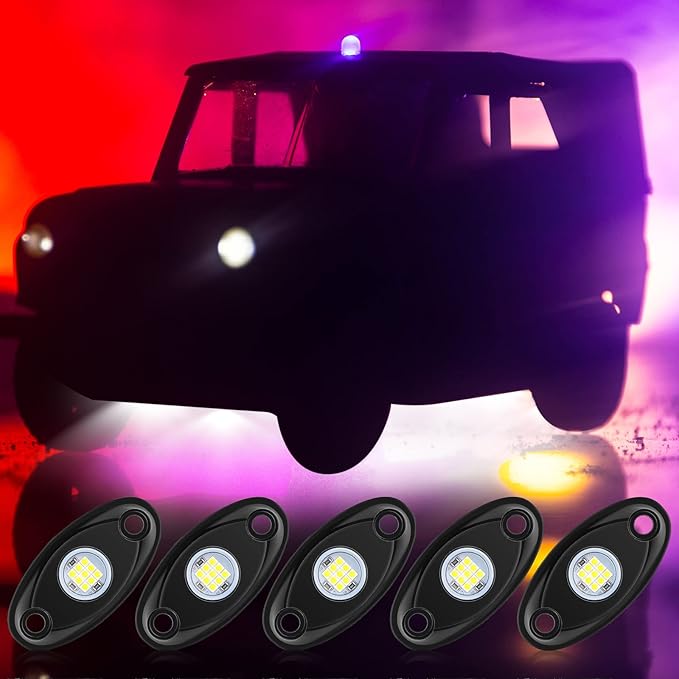 Macarrie 12 Pods Rock LED Lights for Car SUV Underglow Lights Waterproof Neon Trail Rig Lamp Lighting for Truck Motorcycle Boat ATV UTV and More(White)