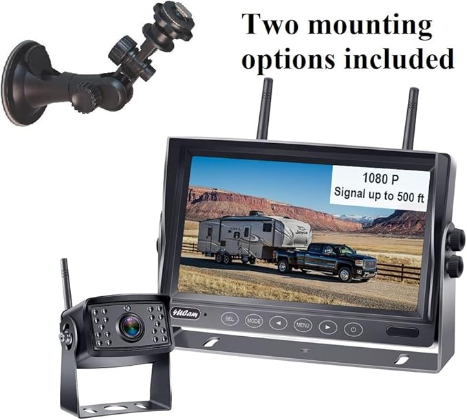 4Ucam HD 1080P Digital Wireless Backup Camera + 7" DVR Monitor Quad-View Compatible for Voyager Wisight Prewire RV, Trailer, 5th Wheels IR Night Vision