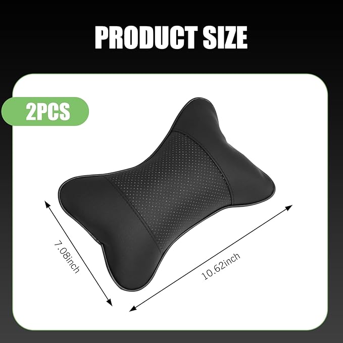 Seat Neck Pillow for Car, Bone-Shaped Breathable Support Cushion to Relieve Neck Pressure, PU Leather + Soft Filling Headrest Pad for All Seasons, for Most Cars Trucks (Black)