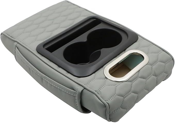 Priprilod Gray Car Center Console Armrest Pillow, Memory Foam with Cup Holder and Cell Phone Holder, Multifunctional Car Center Console Organizer, Universal Fit for Most Car Interior Accessories