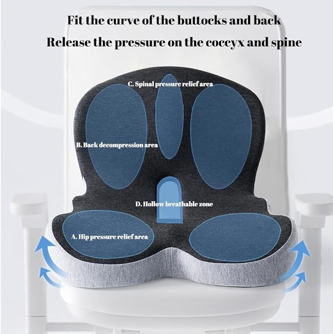 L-Shaped Memory Foam Seat Cushion with Lumbar Support-Ergonomic Car & Office Chair Cushion for Sciatica, Coccyx & Back Pain Relief Supports Hips & Back for Drivers & Long Sitting (Black Grey)