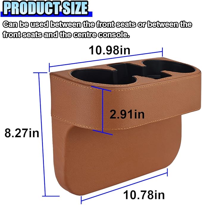 ZIMISI Car Cup Holder, PU Leather Auto Front Console Gap Filler Organizer, Multifunctional Cup Drink Holder, Car Seat Gap Filler Storage Box, Coin Bucket, Cell Mobile Phone Holder (Brown)