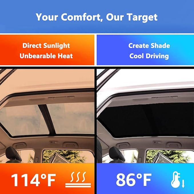 Car Sunroof Compatible with Tiguan 2016-2010 5-Door SUV, Foldable Glass Roof Sunshade with Storage Bag, Sunshade Roof Heat Insulation Sun Protection Roof Sunshade Interior