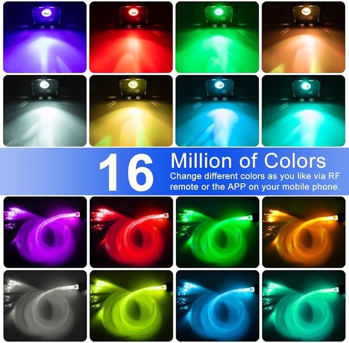 AZIMOM High Brightness 50W 800pcs Twinkle Fiber Optic Starlight Kits End Glow 0.03in 13.1ft Fiber Strands Sound Activated Bluetooth/APP Remote Control Car Headliner Theater Ceiling Home Lobby