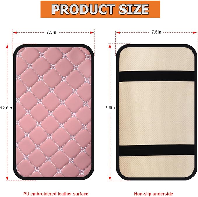 HZEL Car Center Console Cushion Pad, PU Leather Vehicle Armrest Protection Cover, Waterproof Automotive Interior Arm Rest Seat Box Mat Accessories, Universal for SUV, Sedan, Truck (Pink)