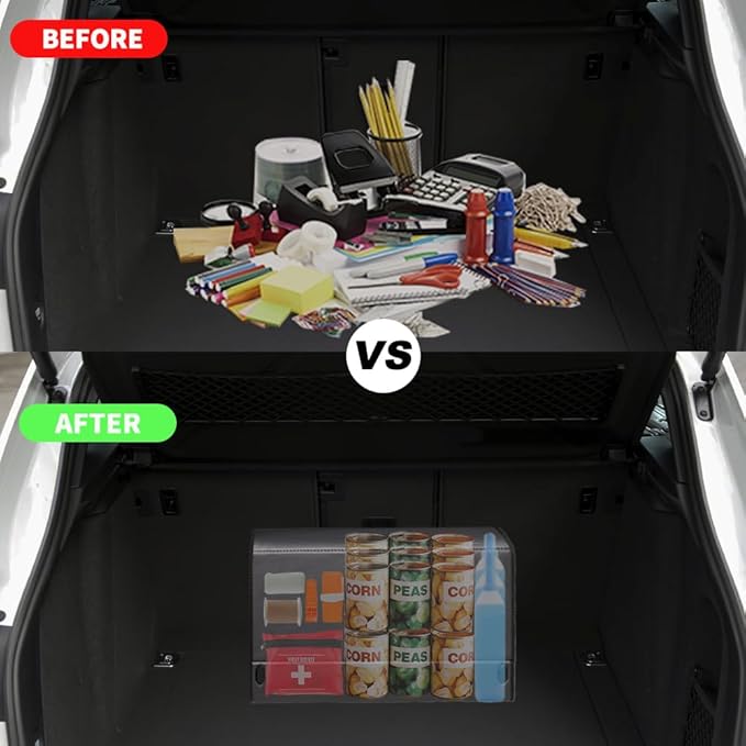 XDV Trunk Organizers, Car Organizers, Storage Solutions, and Car Storage Organizers for SUVs, Sedans, Back Seats, and Luxury Vehicles with Lid, Leather, Small, Large Car shoes box (Plain Black, M)