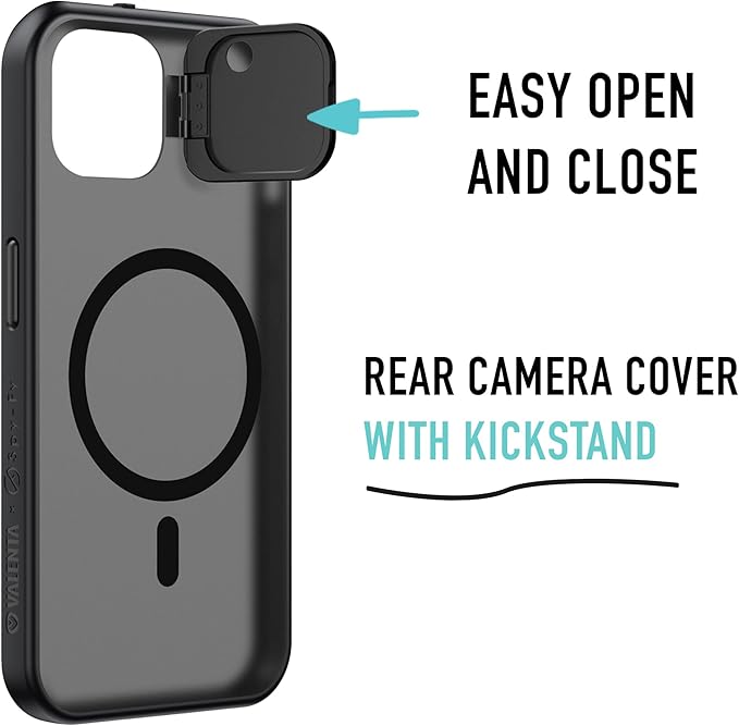 Spy-Fy iPhone 15 Plus Privacy Case with Camera Covers Front and Rear | Smokey | Magsafe Compatible and Kickstand | Protect Your iPhone | 6-Foot Drop Proof | 6,7 Inch | Camera Protection by Valenta