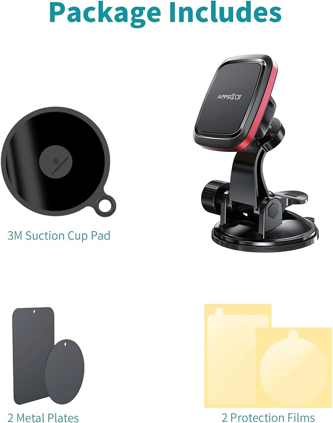 APPS2Car Magnetic Car Phone Mount with Adjustable Arm & 6 Strong Magnets Universal Dashboard Windshield Cell Phone Holder Compatible with All Smartphones