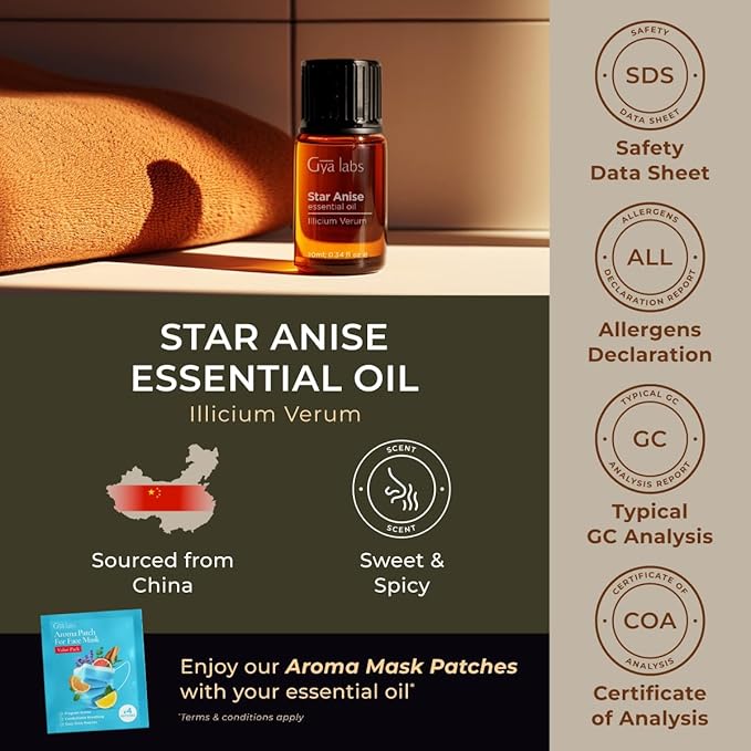100% Pure Star Anise Essential Oil - 0.34 Fl Oz - Star Anise Oil for Hair, Skin, Diffuser, Aromatherapy & DIY Candle Making Scent