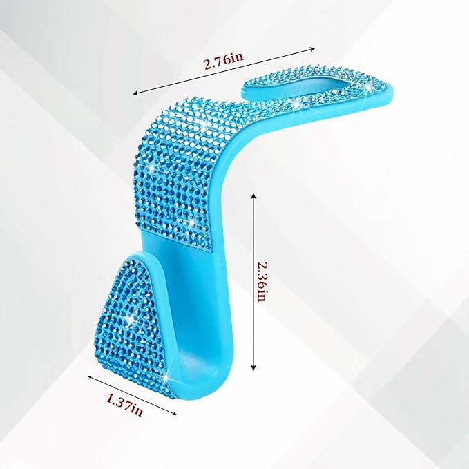4PCS Bling Car Seat Headrest Hooks, Crystal Rhinestone Vehicle Back Seat Hanger Holder, Auto Interior Headrest Hanging Storage Organizer for Purse Handbag Coat, Universal Fit (Lake Blue)