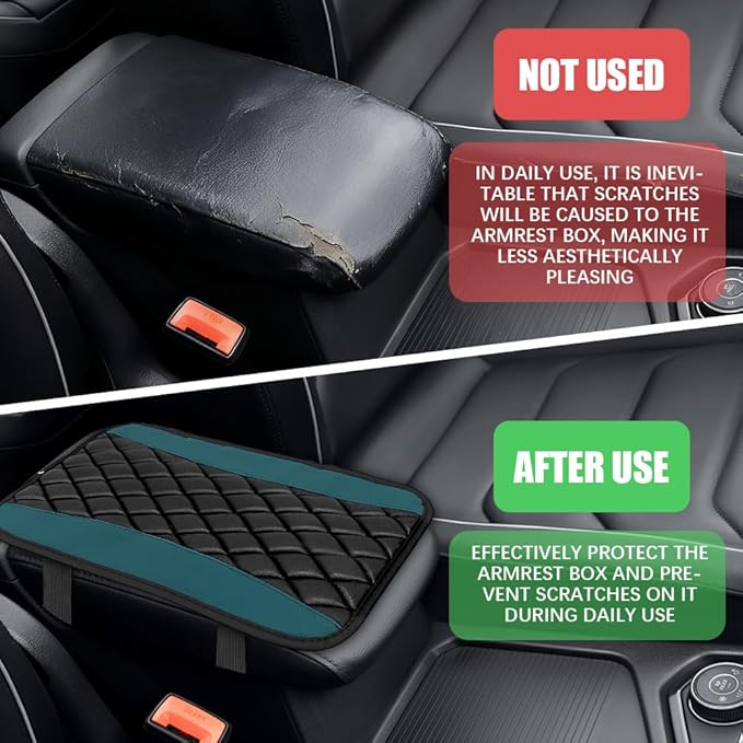 Car Center Console Cushion Pad, Arm Rest Covers, 12.6"×7.5" Leather Waterproof Auto Armrest Seat Box Protector, Auto Comfortable Center Console Cover Universal for Most Vehicles (Dark Green)