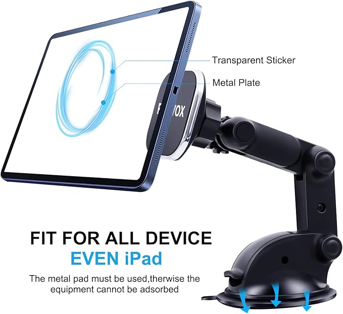 Magnetic Phone Car Mount, Universal Dashboard Windshield Car Phone Mount Holder with Upgraded 3.2" Suction Cup,8 Strong Magnets Compatible with iPhone 11 Pro X XS Max XR Galaxy Note10 S10 (B)