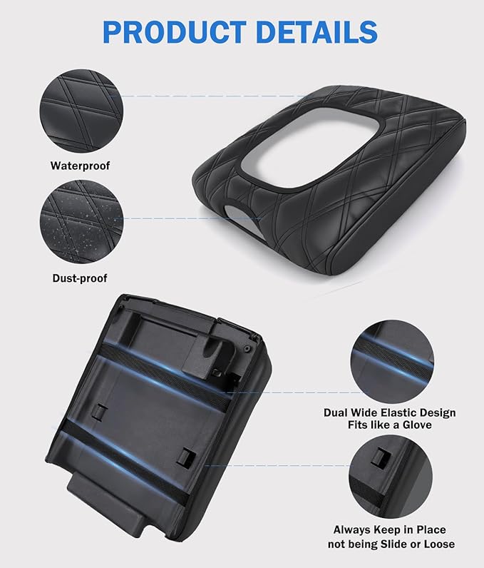 Center Console Cover for Chevy Silverado & GMC Sierra 2014-2018 with 40/20/40 Jump Seat Accessories, Leather Middle Armrest Console Cover Elbow Arm Rest Cushion for Car (Split Bench Seat Console ONLY)