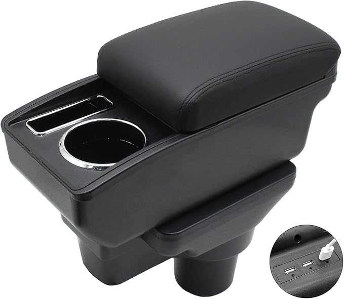 YJYWZH Armrest Box for Hyundai Accent Verna Accessories 2017-2020 Armrest for Car Center Console Organizer Double Layer Storage Space with 3 USB Ports, Black Thread