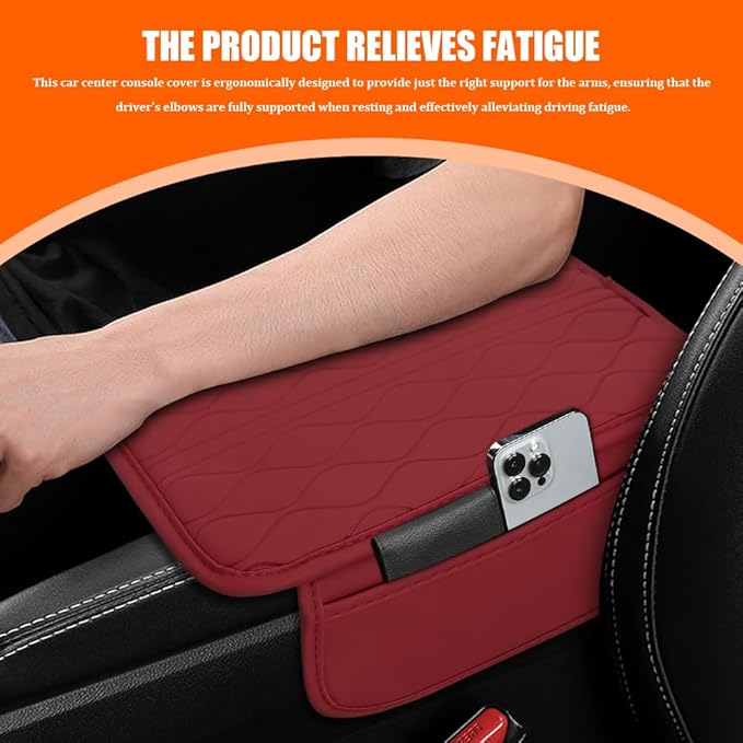 Leopard Cheetah Print African Animal Hunting Auto Center Console Armrest Pad, Car Center Console Cover, Auto Accessories Soft Comfort Armrest Cover Cushion Mat for Most Cars (Wine Red-K3)