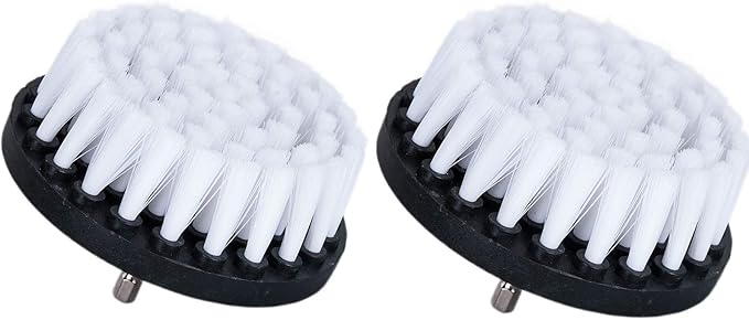 HIFROM Drill Brush - 4 inch White Scrub Brush Drill Attachment Soft Bristle Quick Change Shaft Scrub Cleaning Brush for Carpet Upholstery Leather Glass (Pack of 2)