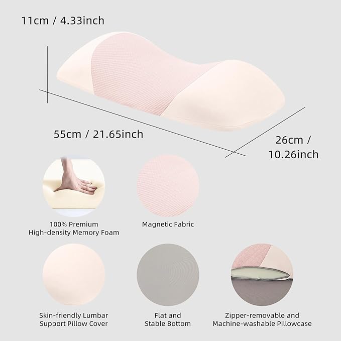 Lumbar Support Pillow for Sleeping,Premium Memory Foam Lower Back Pain Relief Bed Rest Support Pillows for Car Bed,Couch,Waist Support Care Cushion,Sleep Lumbar Pillow (Light Pink)