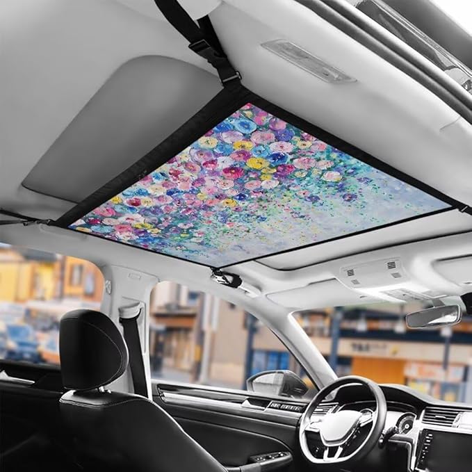 Colorful Flower Car Roof Storage Bag Car Organizer for Car Seat Premium Car Seat Organizer One Size Car Travel Accessories Suitable for Cars, SUVs