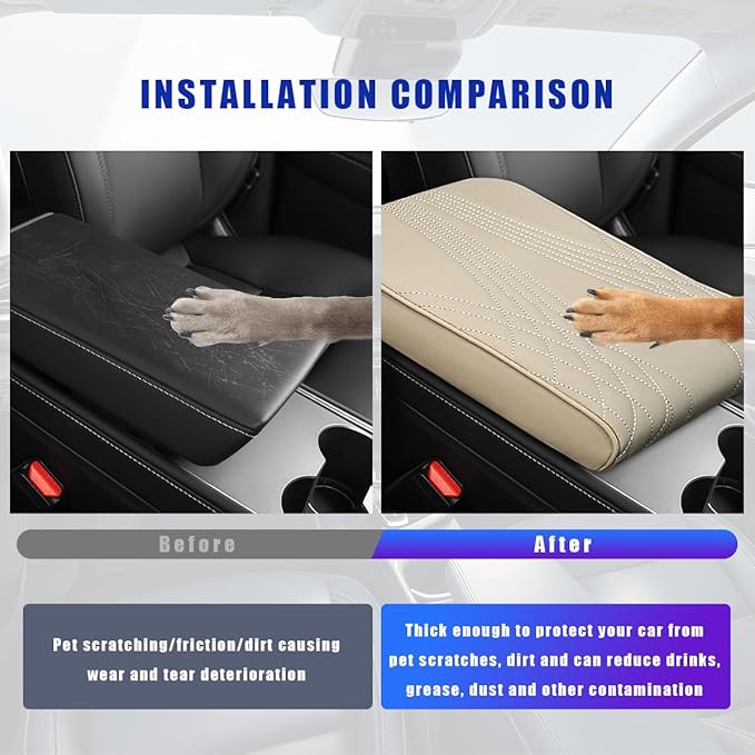 Ziciner Car Center Console Cover, Leather Memory Foam Armrest Cushion Protection Pad, Waterproof Hand Rest Pillow with Height Increase, Universal Accessory for Most Car (Beige #Angel)