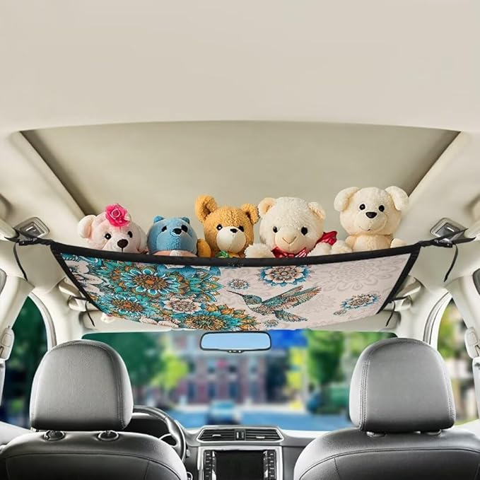 Hummingbird Flower Car Roof Storage Bag Auto Seat Storage Hanging Bag All Car Storage Organizers Vehicle Passenger Seat Organization and Storage for Kids Adults