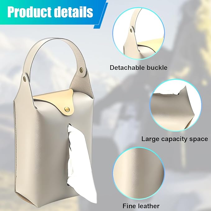 Car Tissue Holder, Large Car Headrest Hanging Tissue Box Cover, PU Leather Auto Napkin Holder, Universal Vehicle Backseat Paper Organizer for Cars Sun Visor (Grey)