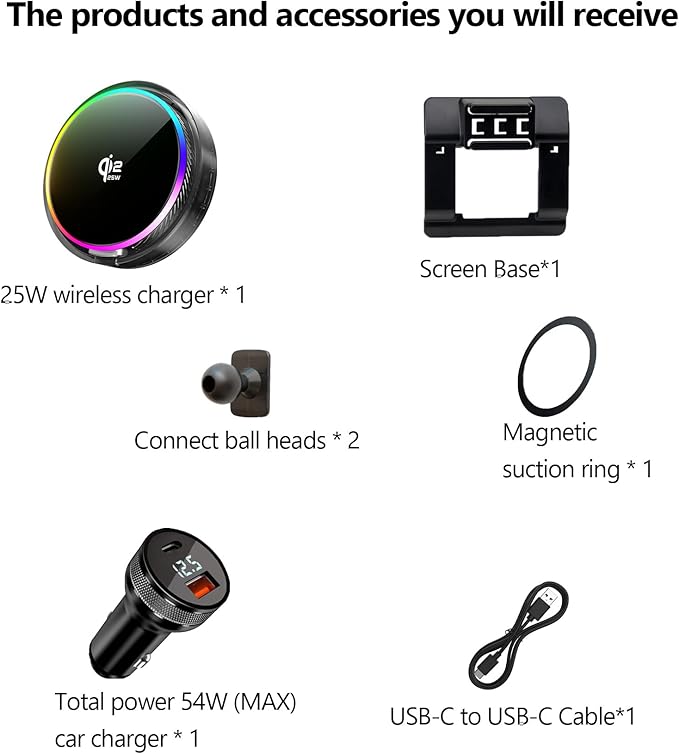 Qi2.2 25W Magnetic Car Mount Charger for 2026 Toyota RAV4 / Hybrid Accessories, for Fast Charging Cell Phone Holder Fixed Clip with Cooling Fan ＆54W Fast Adapter