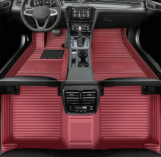 Custom Personalized Floor Mats for Cars，Luxury Full Coverage All Weather Car Floor Mats，Anti-Slip Leather Car Mat Set ，Custom Floor Mats for 99% of Cars, Trucks & SUVs (Streak Wine red)