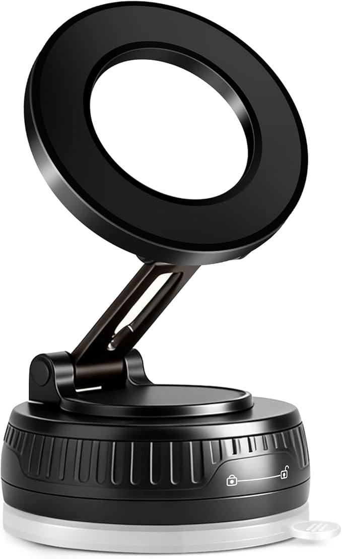 Magnetic Phone Holder for Car, Vacuum Suction Phone Mount Magnet Cell Phone Holder, 360° Rotation Foldable Windshield Dashboard Phone Holder Car Mount, Compatible with Magsafe iPhone & All Smartphones