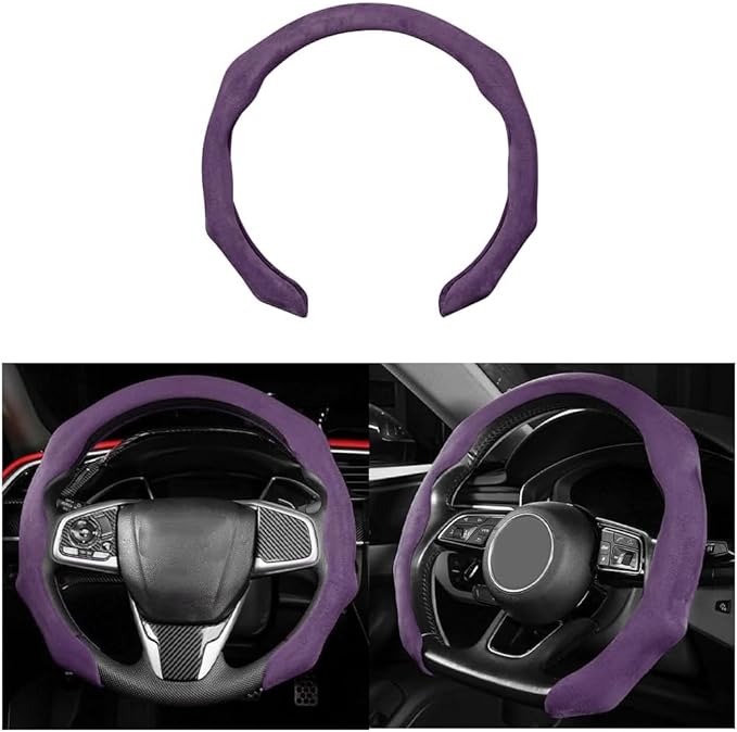 Mandark Car Steering Wheel Cover, Suede Sport Vehicle Steer Wheel Protector Fitting 15 Inch, Non-Slip Comfortable Automotive Interior Decoration Accessories, Universal for Most Cars (Purple)