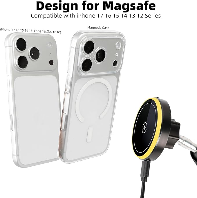 15W Magnetic Wireless Charging Phone Mount with Aluminum Double Socket Arm & 17mm/0.67" Ball -Replacement Base for Car Air Vent, Dashboard, Windshield Holder, Compatible with MagSafe iPhone