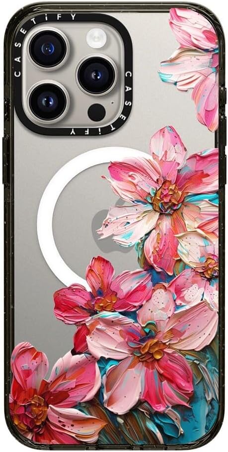 CASETiFY Impact iPhone 15 Pro Max Case [4X Military Grade Drop Tested / 8.2ft Drop Protection/Compatible with Magsafe] - Lisbon Love Summer Flowers Clear - Clear Black