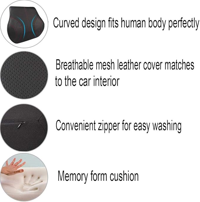 PU Soft Leather Lumbar Cushion,Car Seat Lower Back Support Pillow with Soft Memory Foam,Comfortable for Car Driving & Home Office Computer Chairs Back Pain Relief Corrects Posture