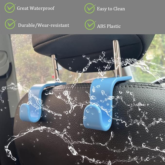 Car Seat Headrest Hook 4 Pack Hanger,Car Hook for Purse and Bag,Universal Vehicle Storage Organizer(Light Blue,4Pack)