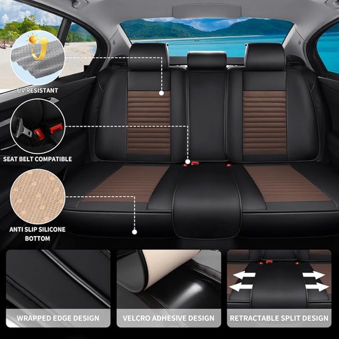 Car Seat Covers Full Set Fit for Toyota Matrix 2003-2014, Premium Faux Leather Car Seat Protector,Breathable Anti-Slip Full Wrapping Edge Seat Covers(Black&Brown,Full Set)