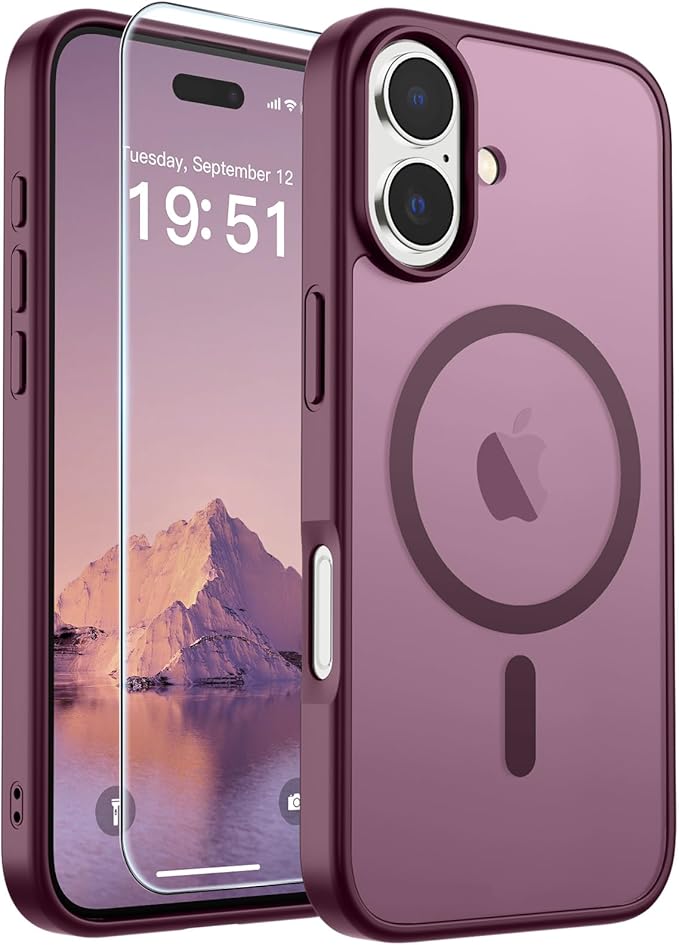 SUPFINE Magnetic for iPhone 17 Case (Compatible with MagSafe)(Military Grade Drop Protection) Translucent Matte Shockproof with Anti-Fingerprint Phone Cover 2025,Wine Red