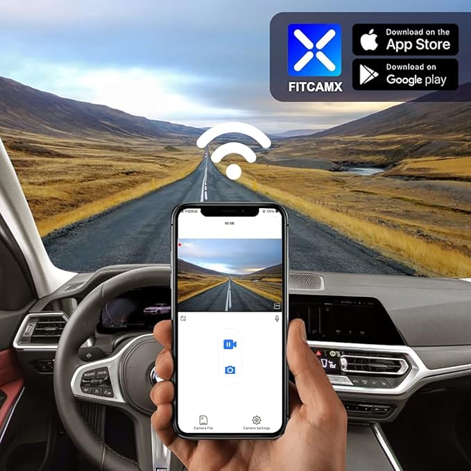 Fitcamx 4K Dash Cam Suitable for BMW 3 4 Series M3 M4 2020-2024 (Model A) 330i 430i Xdrive 330e M340i M440i Coupe, OEM Style, 2160P UHD Video, Built-in WiFi & APP, Loop Recording, G-Sensor, 64GB Card