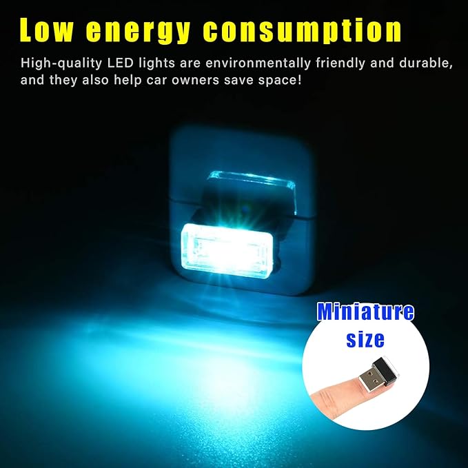 Augeny 4 PCS USB LED Car Interior Atmosphere Lamp, Plug-in USB Decor Night Light, Portable Auto Ambient Lighting Kit, Universal Vehicle Interior Accessories for Most Cars (Ice Blue)