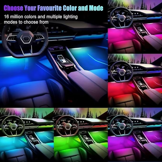 Car LED Strip Lights,72 LED Interior Strip Lights RGB with Smart APP Remote Control,Multicolor Footwell Under Dash Inside Light Kits Music Sync Mode, for Vehicle Internal, SUV, Trucks, 12V