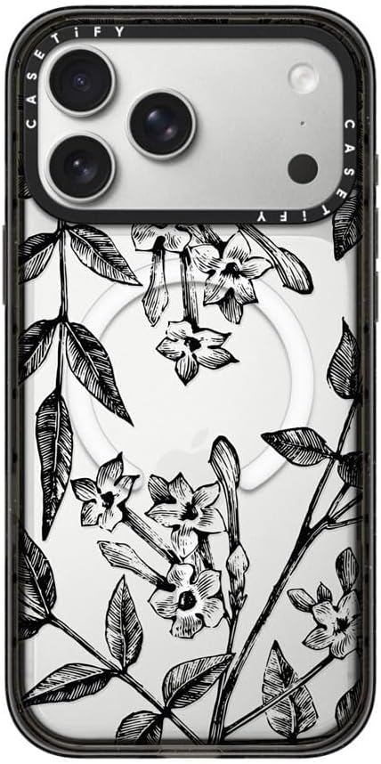 CASETiFY Impact iPhone 17 Pro Max Case [Slim/Compatible with Magsafe / 8.2 ft. 4X Military Grade Drop Protection] - Botanical Jasmine - Clear Black