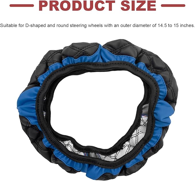 Car Steering Wheel Cover, 15 Inch Elastic Comfortable Auto Steering Wheel Protector, Anti-Slip Leather Wheel Cover Fashionable Interior Accessories for Most Cars Trucks SUVs (Blue)