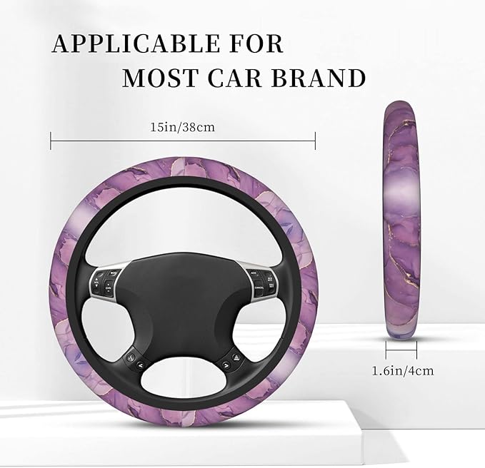 Purple Marble Steering Wheel Cover Women Men Elastic Stretch Soft Car Wheel Protector Universal Breathable No-Slip Car Accessories for Truck Van SUV Auto Fit 14-15 Inches