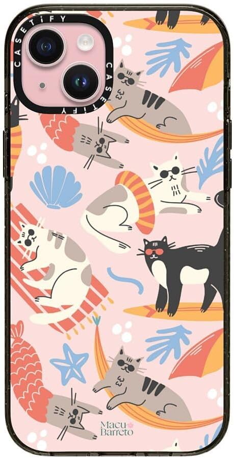 CASETiFY Impact Case for iPhone 15 Plus [8.2ft 4X Military Grade Drop Protection/Compatible with Magsafe] - Cozy Cats - Clear Black