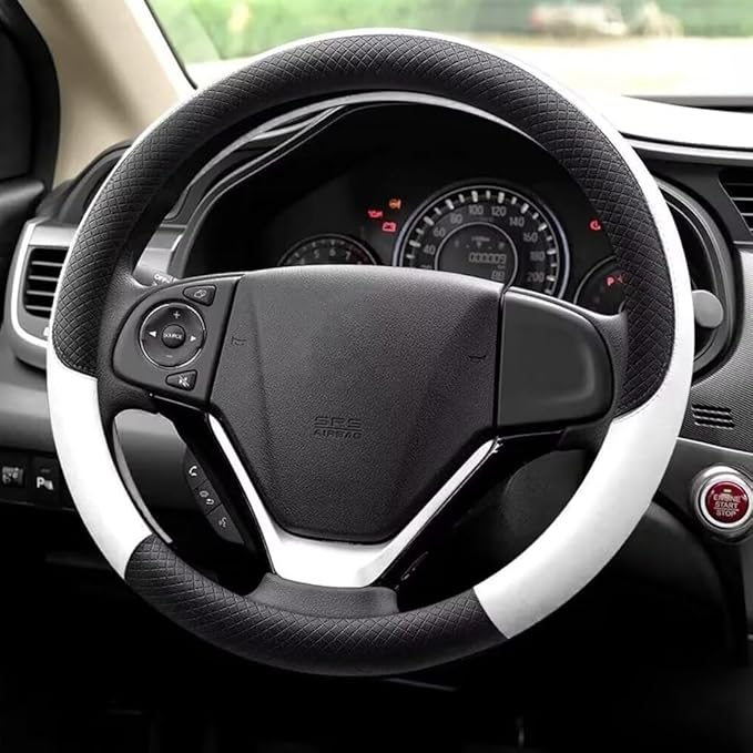 Pahajim Car Steering Wheel Cover for Women Men Universal PU Leather Steering Wheel Accessories Anti Skid 14.5-15 Inch (37-38cm) Forro Volante Carro (White)