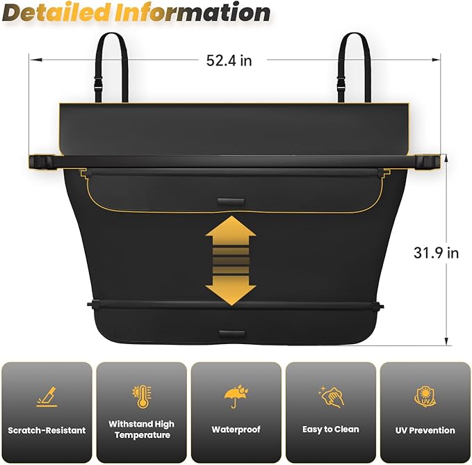 Trunk Cargo Cover for Honda CRV 2026-2023, Anti - Peeping Retractable Security Shade for Privacy, with Canvas Ends, CRV Accessories