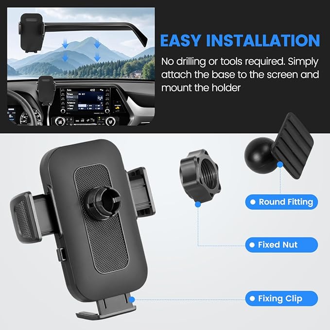 Car Phone Holder Fit for Toyota Highlander 2020-2025 L LE XLE XSE Accessories (Only fit for 8-Inch Screen), Cell Phone Mount Hands-Free 360° Rotation Automobile Cradles